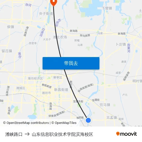 潍峡路口 to 山东信息职业技术学院滨海校区 map