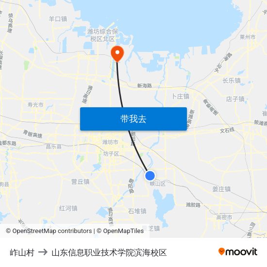岞山村 to 山东信息职业技术学院滨海校区 map