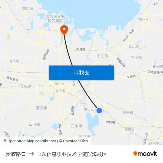 潍胶路口 to 山东信息职业技术学院滨海校区 map
