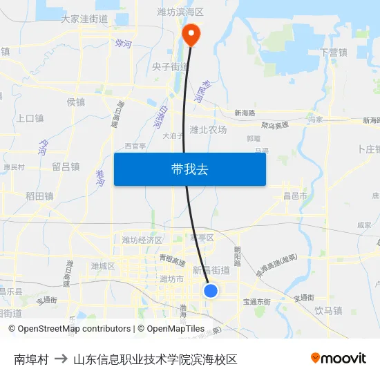南埠村 to 山东信息职业技术学院滨海校区 map