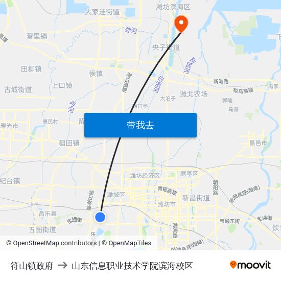 符山镇政府 to 山东信息职业技术学院滨海校区 map