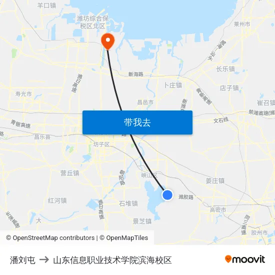 潘刘屯 to 山东信息职业技术学院滨海校区 map