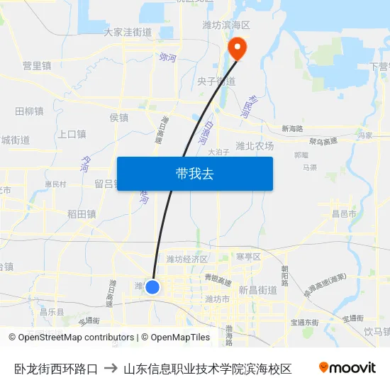 卧龙街西环路口 to 山东信息职业技术学院滨海校区 map