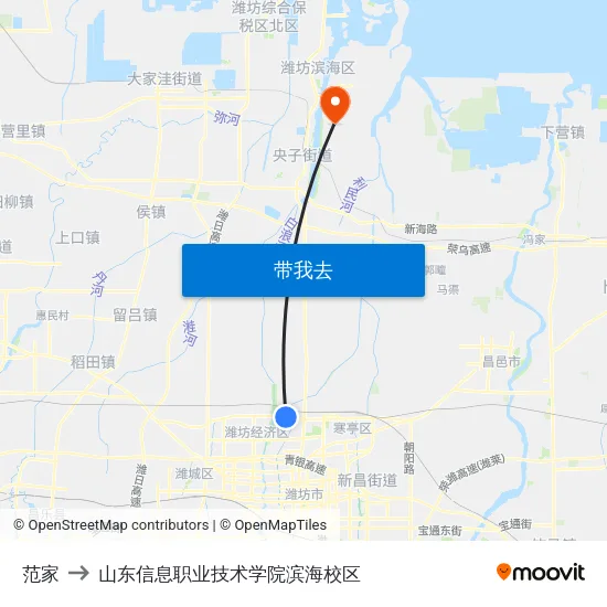 范家 to 山东信息职业技术学院滨海校区 map