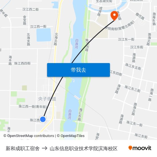 新和成职工宿舍 to 山东信息职业技术学院滨海校区 map