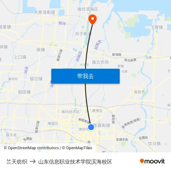 兰天纺织 to 山东信息职业技术学院滨海校区 map