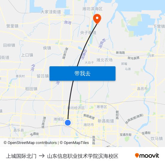 上城国际北门 to 山东信息职业技术学院滨海校区 map