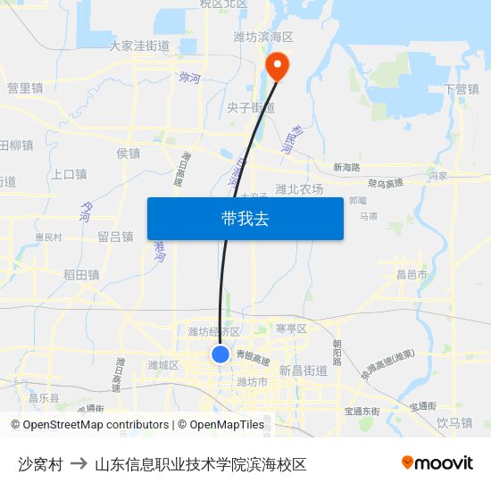 沙窝村 to 山东信息职业技术学院滨海校区 map