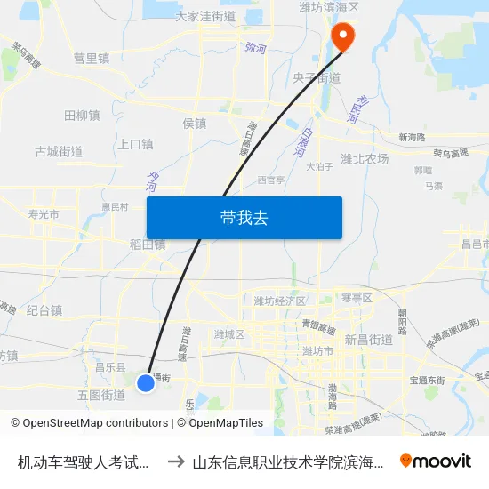 机动车驾驶人考试中心 to 山东信息职业技术学院滨海校区 map