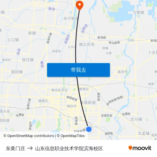 东黄门庄 to 山东信息职业技术学院滨海校区 map