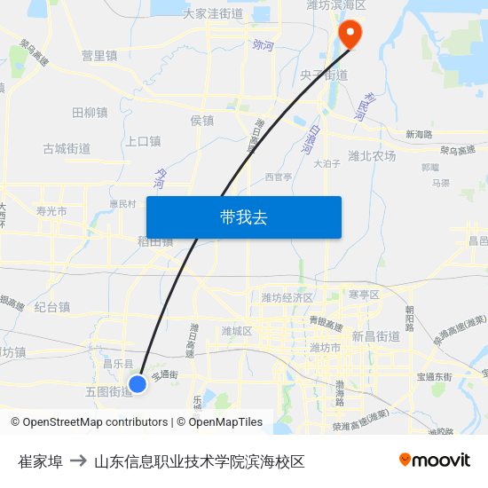 崔家埠 to 山东信息职业技术学院滨海校区 map