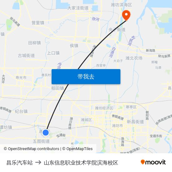 昌乐汽车站 to 山东信息职业技术学院滨海校区 map