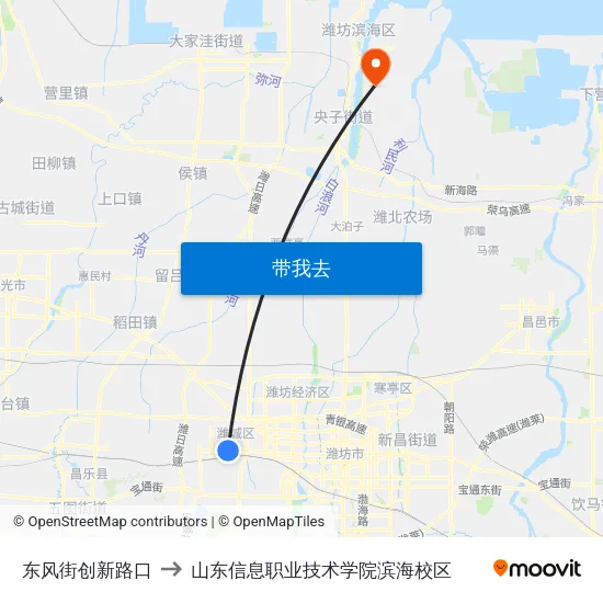 东风街创新路口 to 山东信息职业技术学院滨海校区 map