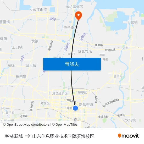 翰林新城 to 山东信息职业技术学院滨海校区 map