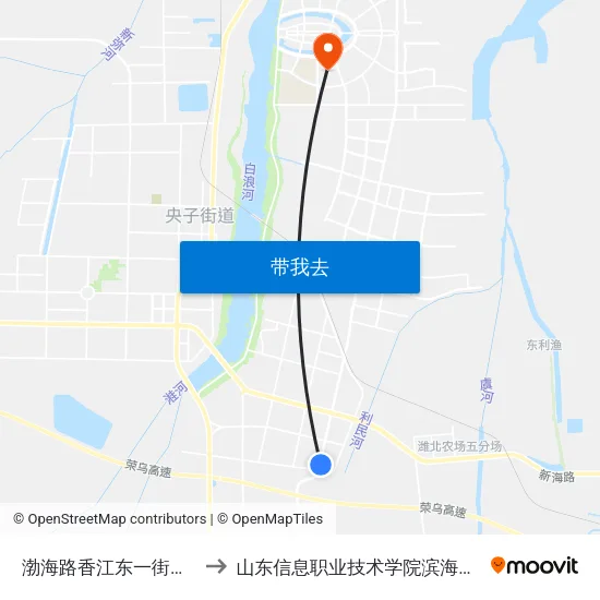 渤海路香江东一街路口 to 山东信息职业技术学院滨海校区 map