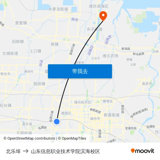 北乐埠 to 山东信息职业技术学院滨海校区 map