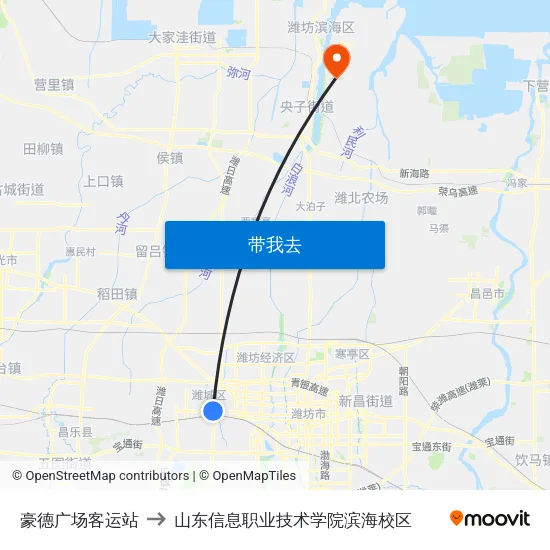 豪德广场客运站 to 山东信息职业技术学院滨海校区 map