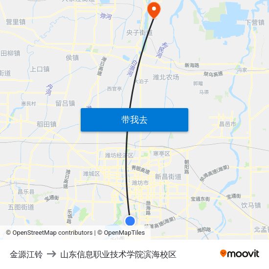 金源江铃 to 山东信息职业技术学院滨海校区 map