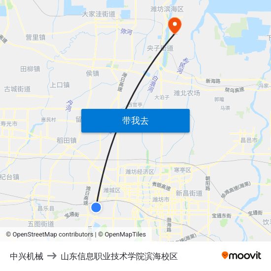 中兴机械 to 山东信息职业技术学院滨海校区 map