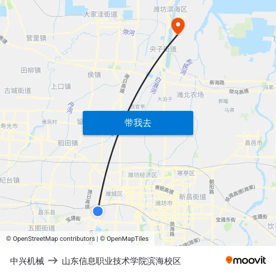 中兴机械 to 山东信息职业技术学院滨海校区 map