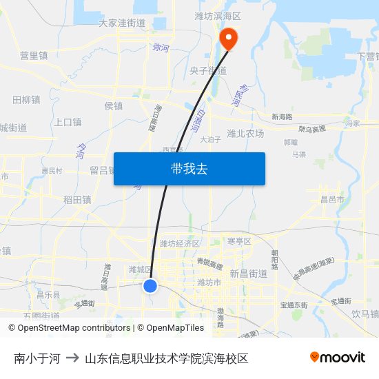南小于河 to 山东信息职业技术学院滨海校区 map