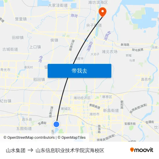 山水集团 to 山东信息职业技术学院滨海校区 map