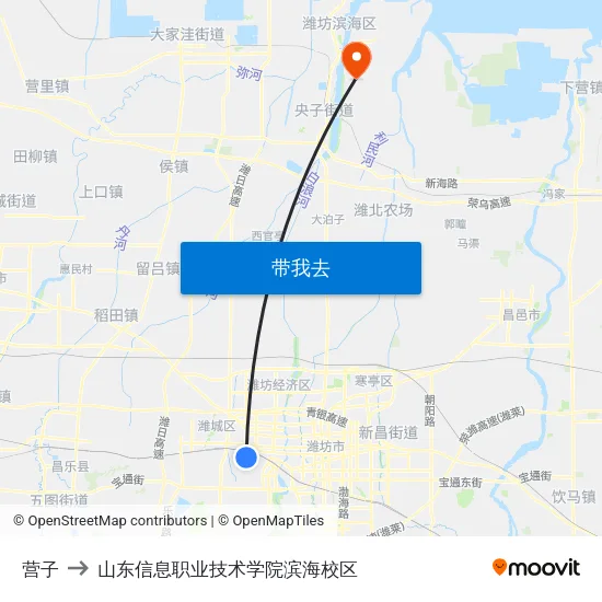 营子 to 山东信息职业技术学院滨海校区 map