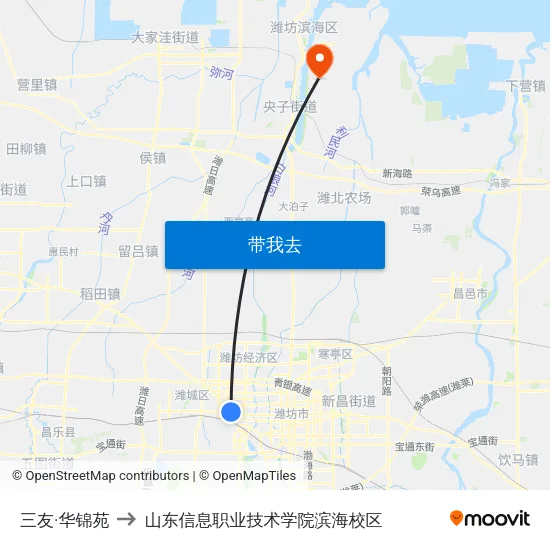 三友·华锦苑 to 山东信息职业技术学院滨海校区 map