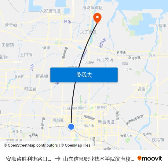 安顺路胜利街路口北 to 山东信息职业技术学院滨海校区 map