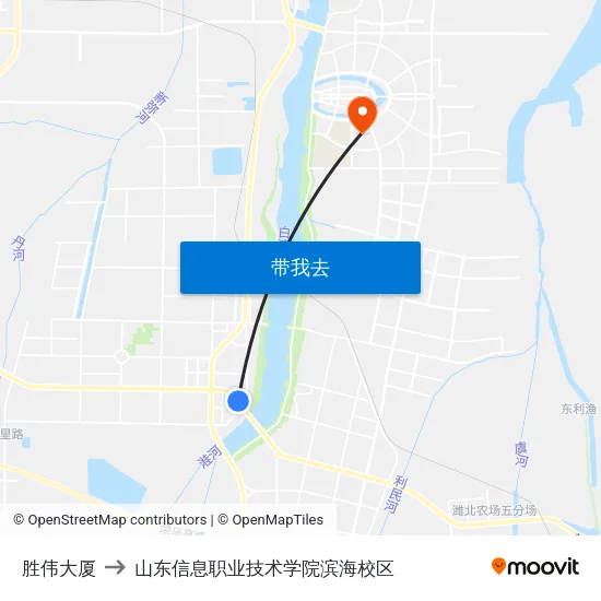 胜伟大厦 to 山东信息职业技术学院滨海校区 map