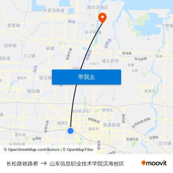 长松路铁路桥 to 山东信息职业技术学院滨海校区 map