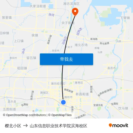 樱北小区 to 山东信息职业技术学院滨海校区 map