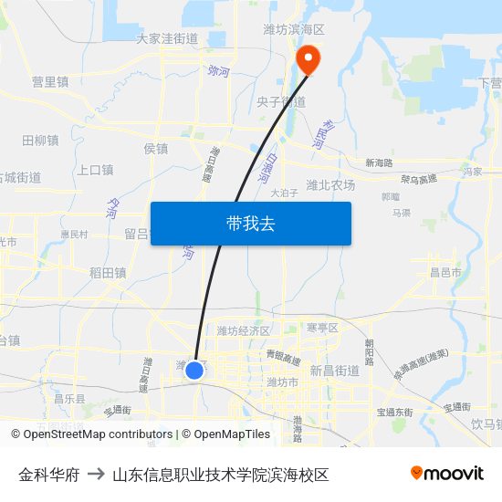 金科华府 to 山东信息职业技术学院滨海校区 map