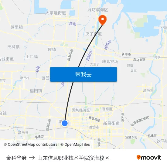 金科华府 to 山东信息职业技术学院滨海校区 map