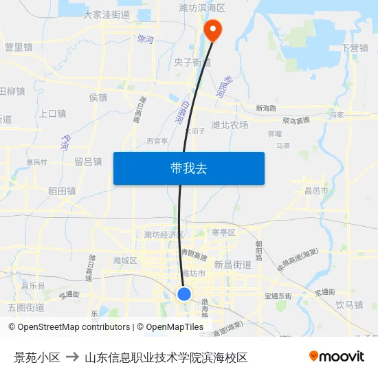 景苑小区 to 山东信息职业技术学院滨海校区 map