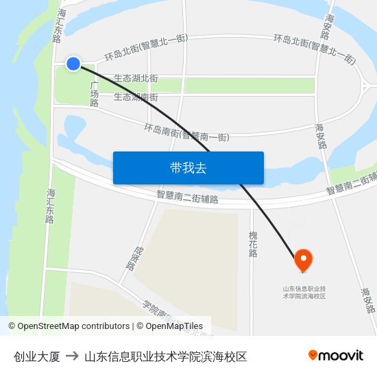 创业大厦 to 山东信息职业技术学院滨海校区 map