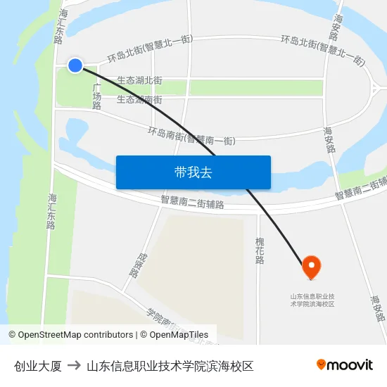 创业大厦 to 山东信息职业技术学院滨海校区 map