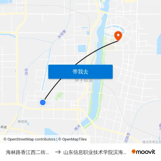 海林路香江西二街路口 to 山东信息职业技术学院滨海校区 map