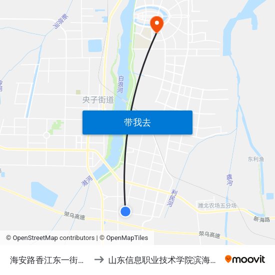 海安路香江东一街路口 to 山东信息职业技术学院滨海校区 map