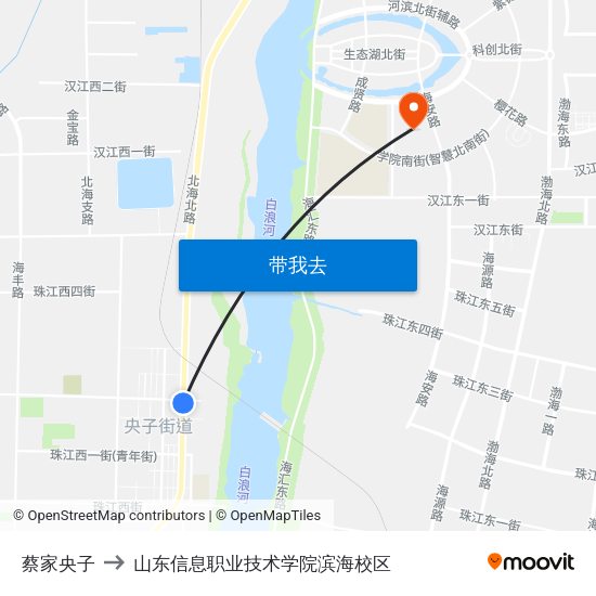 蔡家央子 to 山东信息职业技术学院滨海校区 map