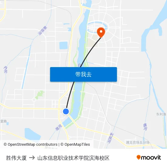 胜伟大厦 to 山东信息职业技术学院滨海校区 map