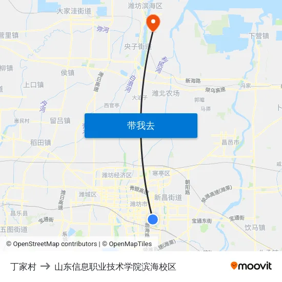 丁家村 to 山东信息职业技术学院滨海校区 map