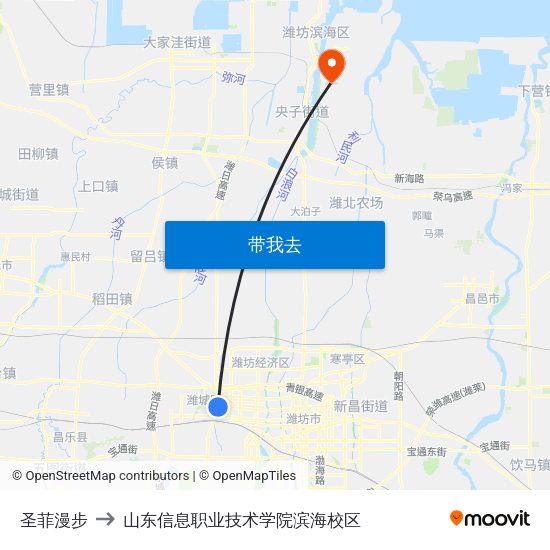 圣菲漫步 to 山东信息职业技术学院滨海校区 map