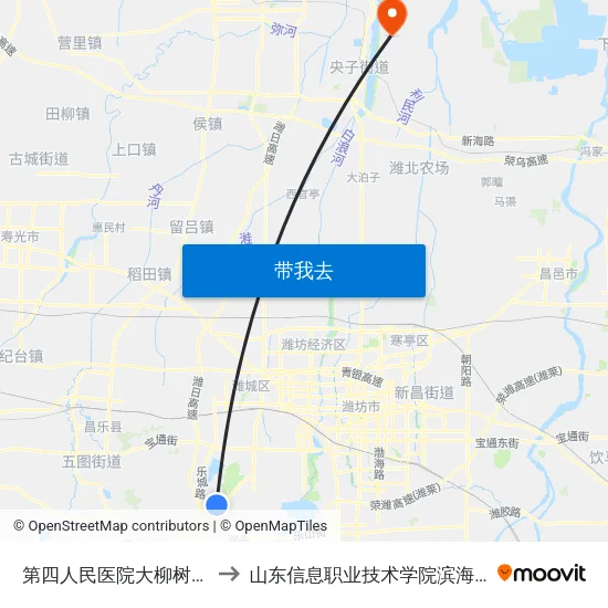 第四人民医院大柳树分院 to 山东信息职业技术学院滨海校区 map