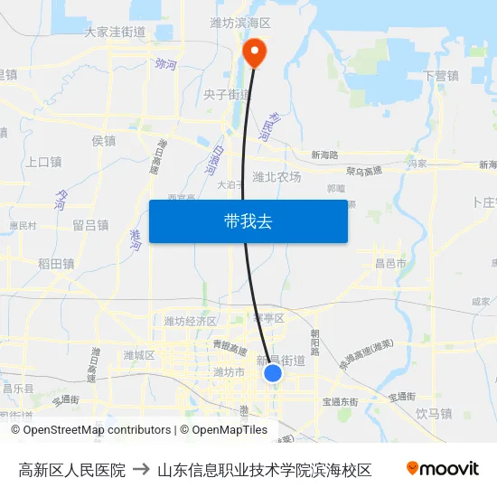 高新区人民医院 to 山东信息职业技术学院滨海校区 map