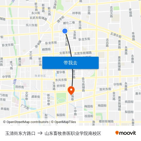 玉清街东方路口 to 山东畜牧兽医职业学院南校区 map
