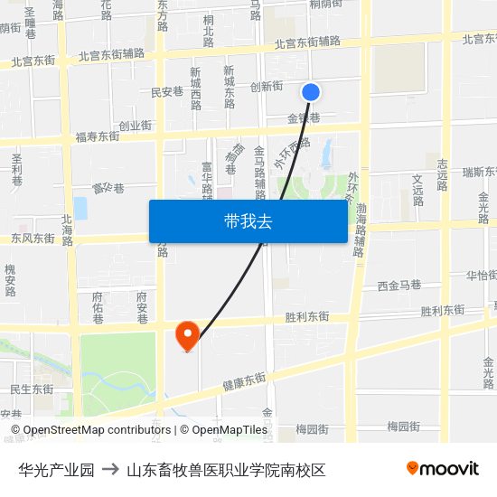 华光产业园 to 山东畜牧兽医职业学院南校区 map