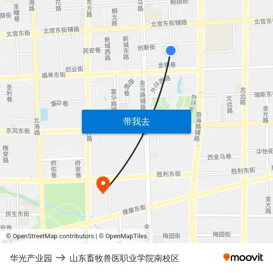 华光产业园 to 山东畜牧兽医职业学院南校区 map