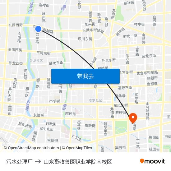 污水处理厂 to 山东畜牧兽医职业学院南校区 map