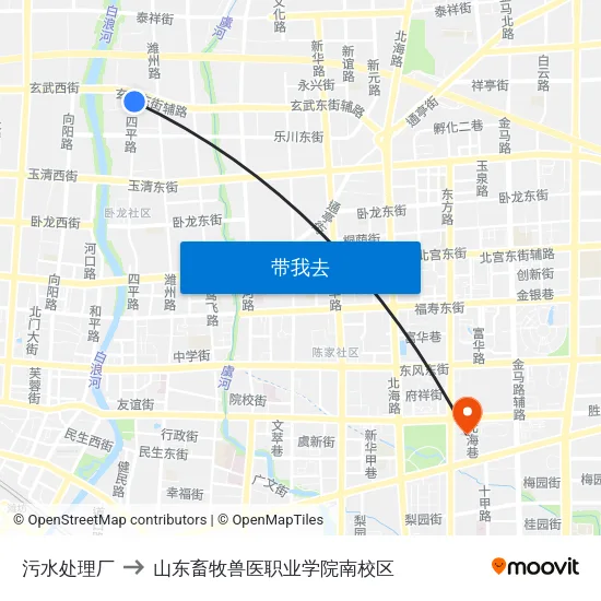 污水处理厂 to 山东畜牧兽医职业学院南校区 map